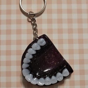 Resin Denture Keychain with Sparkle - Purple and White